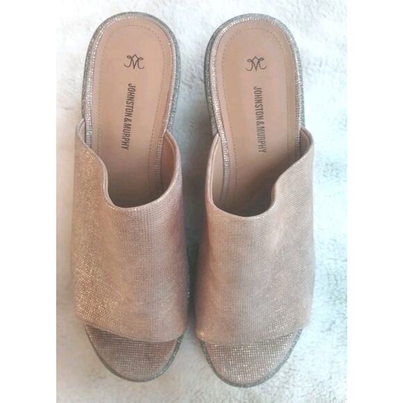 Johnston And Murphy NEW Jade Metallic Suede Cork Wedge Heel Slip On Sandal 7M - Picture 4 of 12